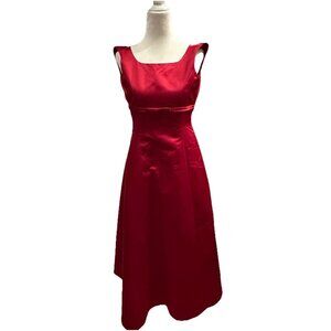 Davids Bridal Red Satin Full Length Dress. Bow  And Button Detail Formal Size 12